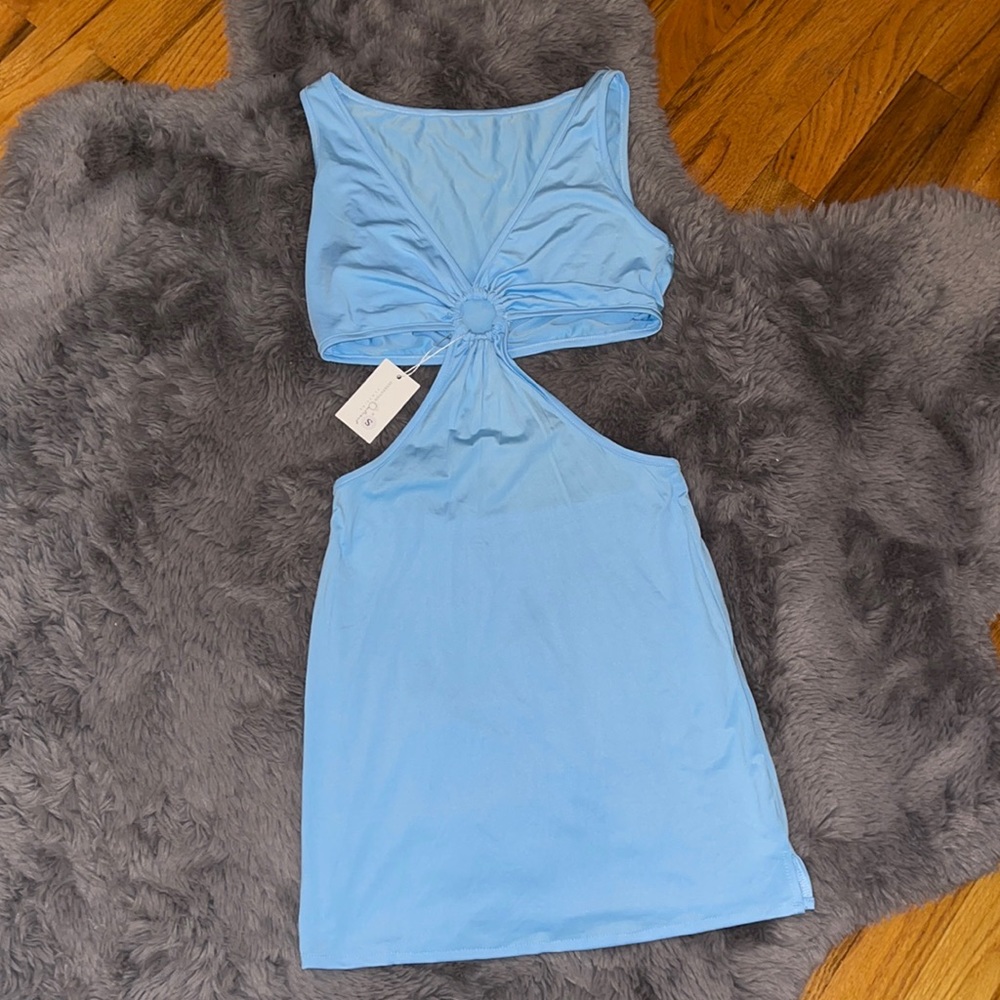 Beginning Boutique sky blue mini cut out dress